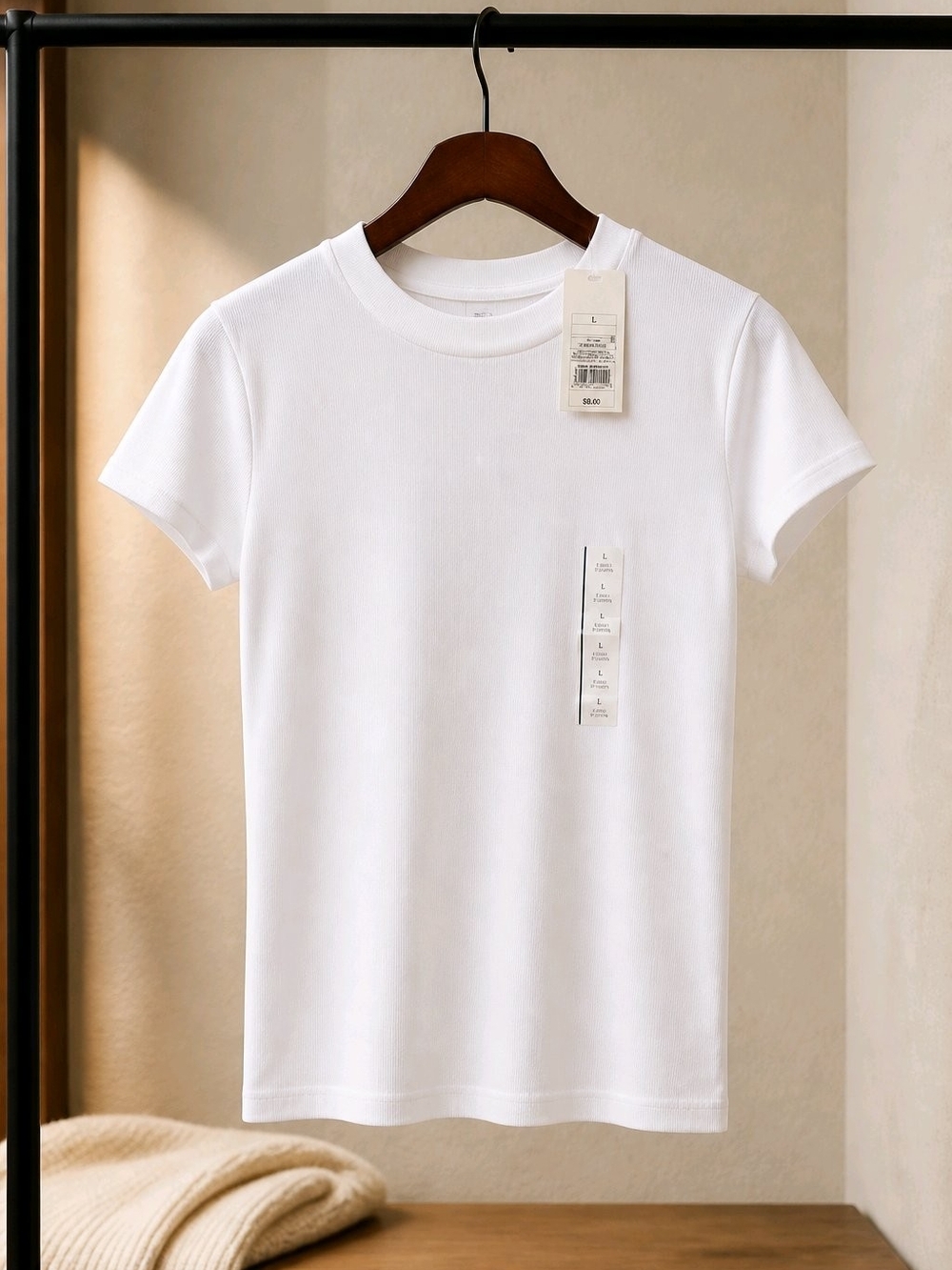 Womens Classic Tan Crew Neck Tee With White Trim